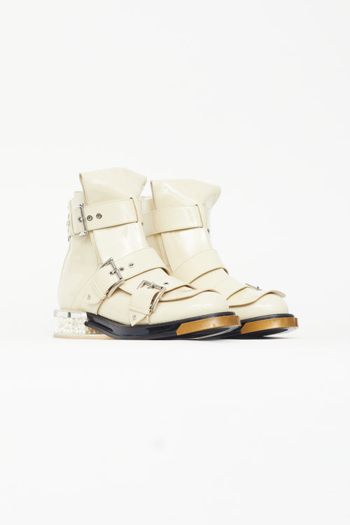 Alexander McQueen Spring 2018 Cream Patent & Pearl Combat Boot