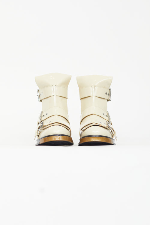 Alexander McQueen Spring 2018 Cream Patent & Pearl Combat Boot
