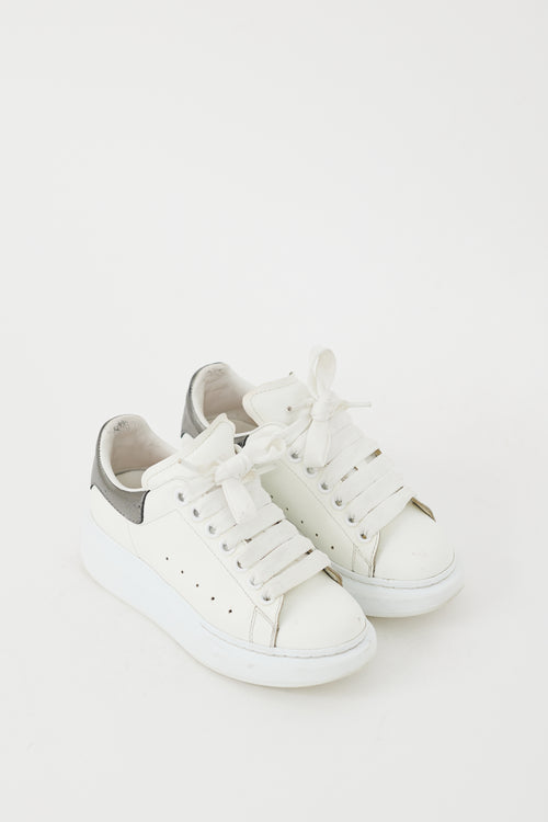 Alexander McQueen White & Silver Metallic Leather Oversized Sneaker
