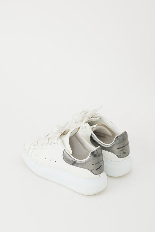 Alexander McQueen White & Silver Metallic Leather Oversized Sneaker