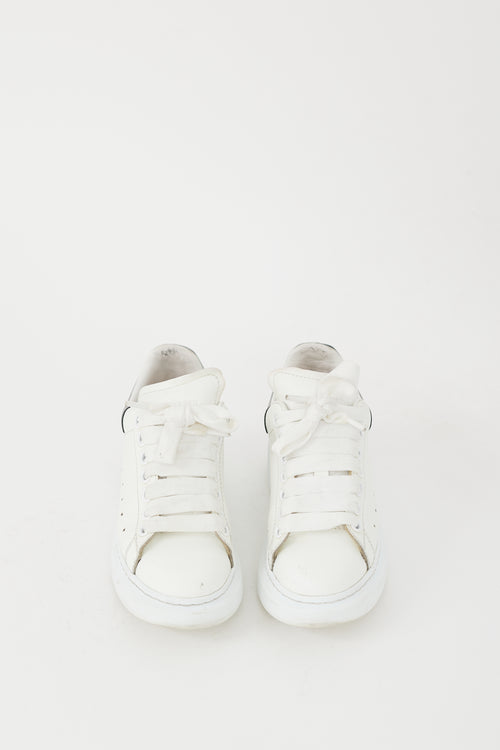 Alexander McQueen White & Silver Metallic Leather Oversized Sneaker