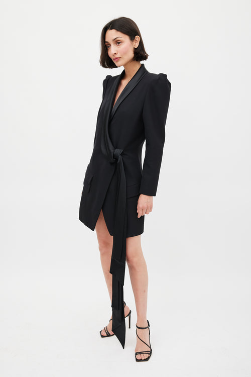 Alexandre Vauthier Black Wool & Satin Puff Sleeve Blazer