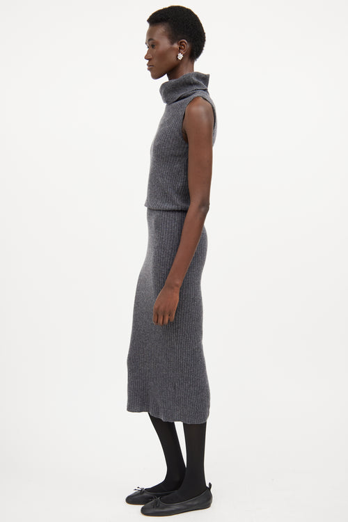 Alice + Olivia Dark Grey Wool Knit Ribbed Sweater Dress
