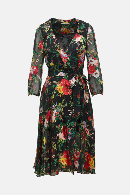Alice + Olivia Silk Floral Wrap Dress