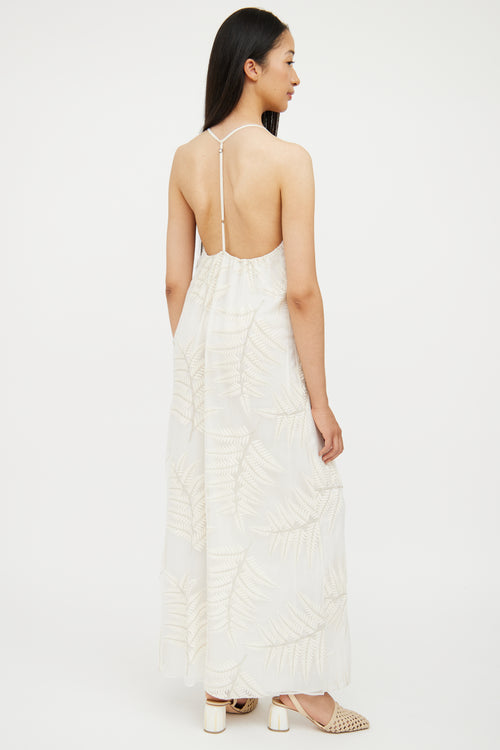 Alice + Olivia Cream Silk Embroidered Maxi Dress
