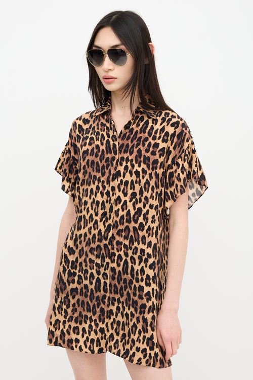 Alice + Olivia Printed Jude Ruffle Shirt Dress