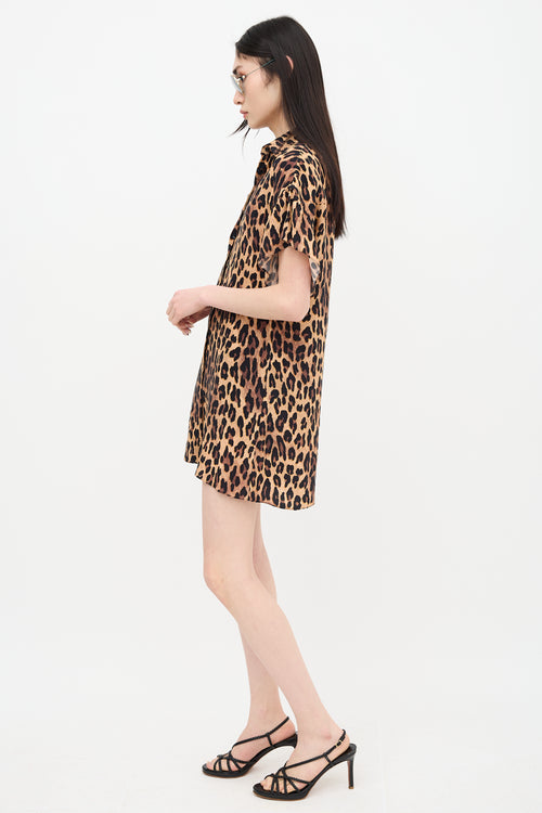 Alice + Olivia Printed Jude Ruffle Shirt Dress