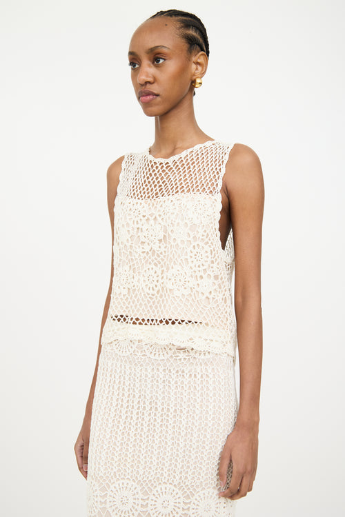 Alice Olivia Cream Linen Crocheted Co-Ord Set