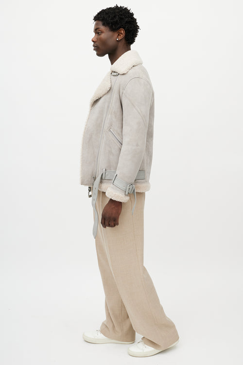 All Saints Grey Suede Shearling Biker Jacket