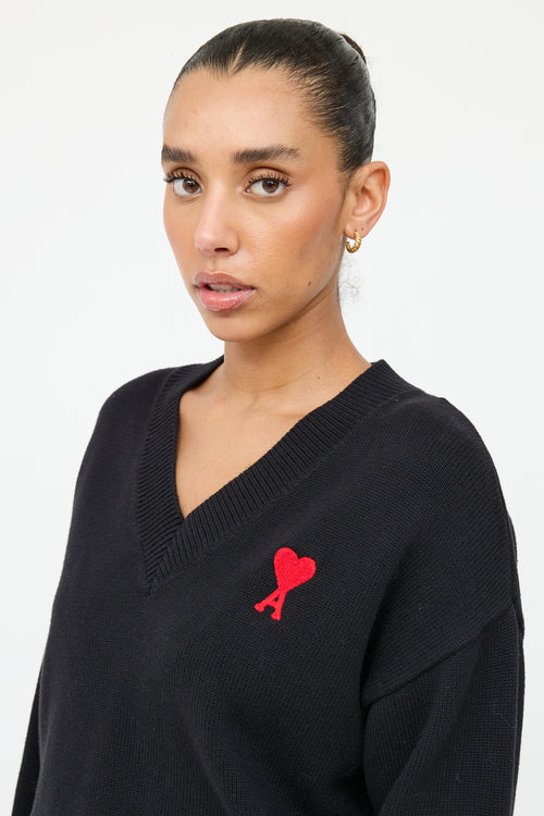 AMI Alexandre Mattiussi Black & Red Knit Logo Sweater