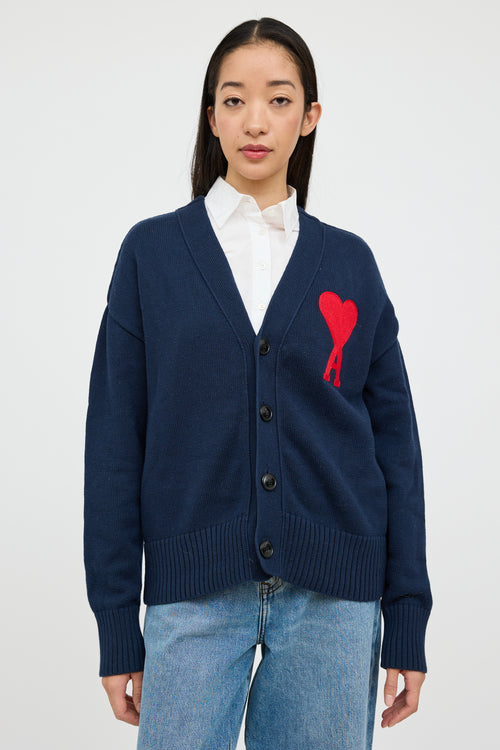 AMI Alexandre Mattiussi Navy & Red Knit Heart Cardigan