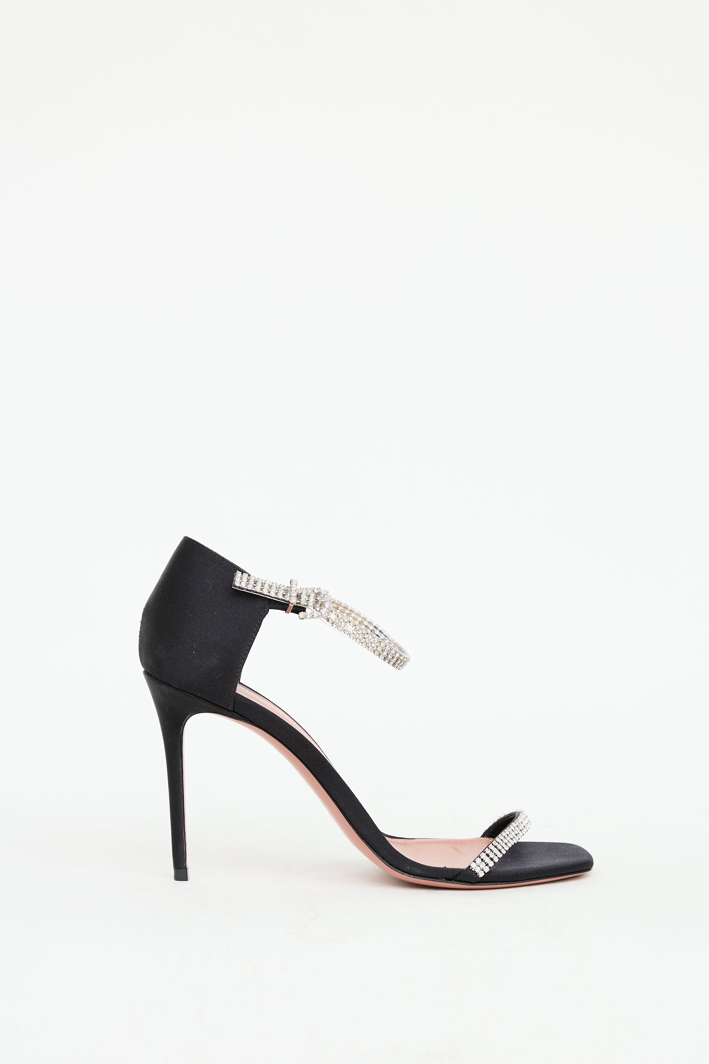 Amina Muaddi Black Satin & Crystal Ursina Heel