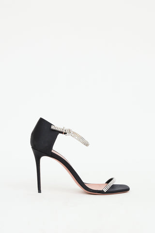 Amina Muaddi Black Satin & Crystal Ursina Heel