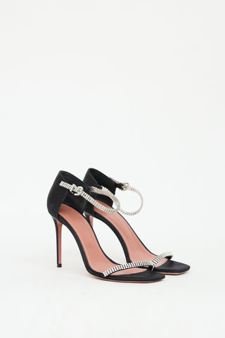 Amina Muaddi Black Satin & Crystal Ursina Heel