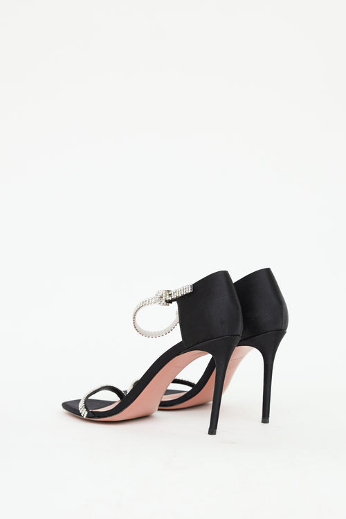 Amina Muaddi Black Satin & Crystal Ursina Heel
