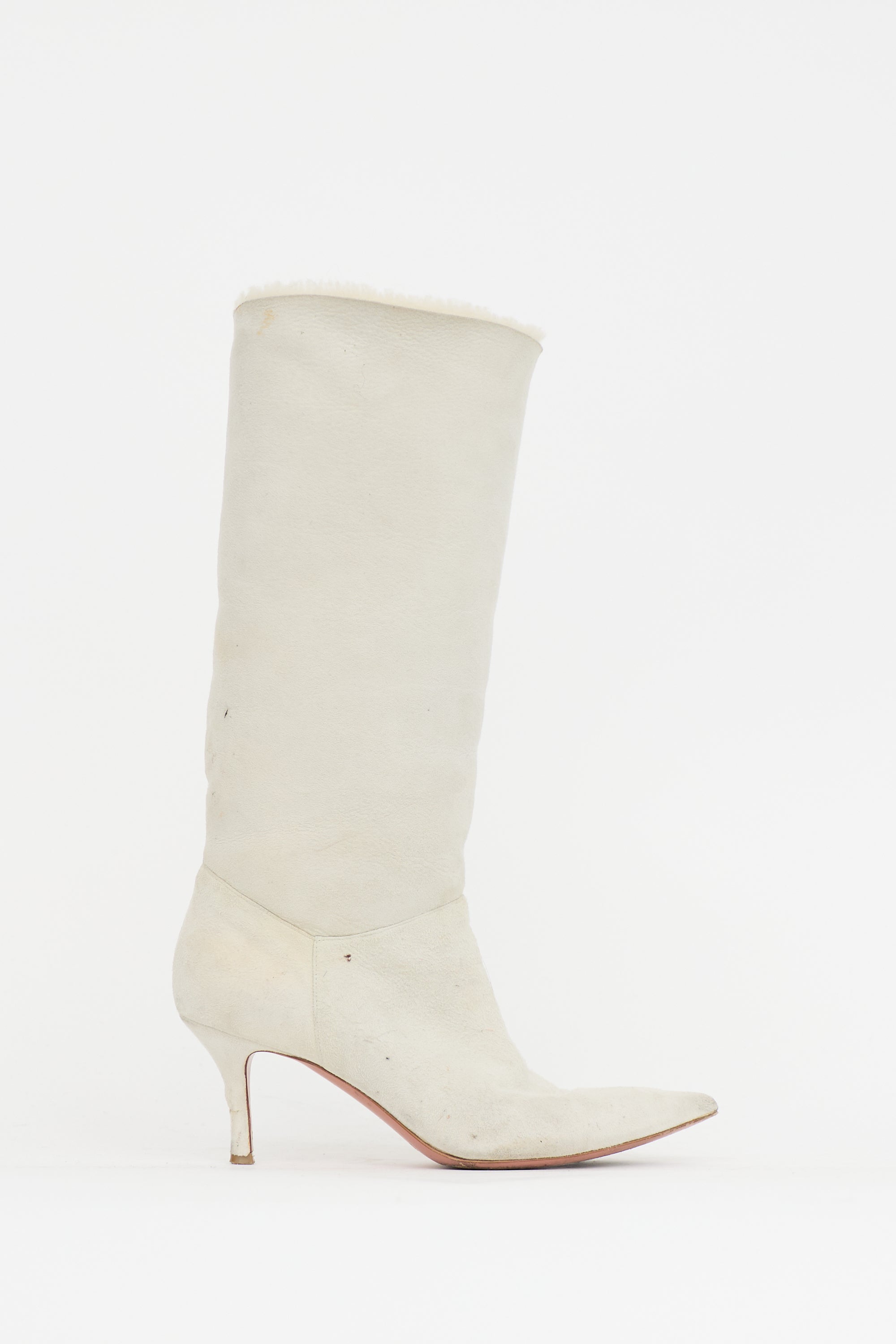 Amina Muaddi Suede Shearling Boot