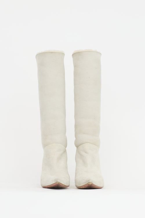 Amina Muaddi Suede Shearling Boot