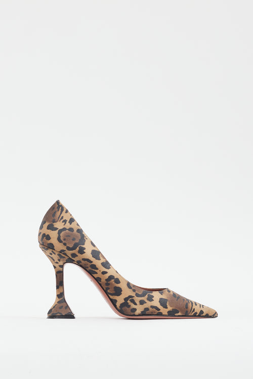 Amina Muaddi Brown & Black Printed Satin Holli Pump