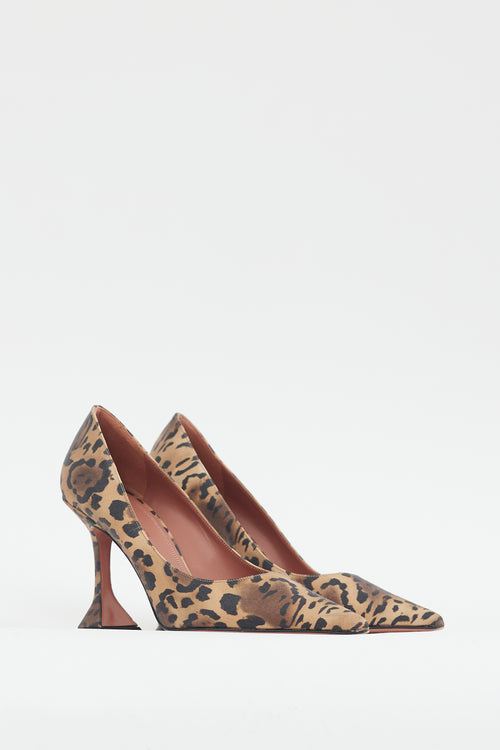 Amina Muaddi Brown & Black Printed Satin Holli Pump