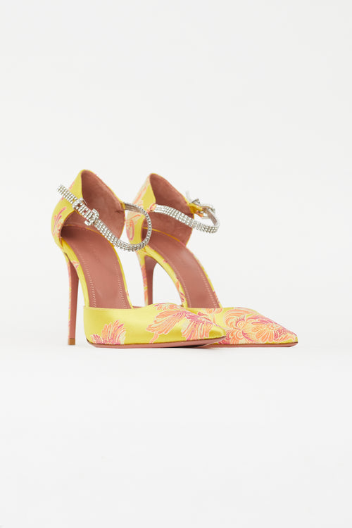 Amina Muaddi Yellow & Multicolour Ursina Floral Brocade Pump