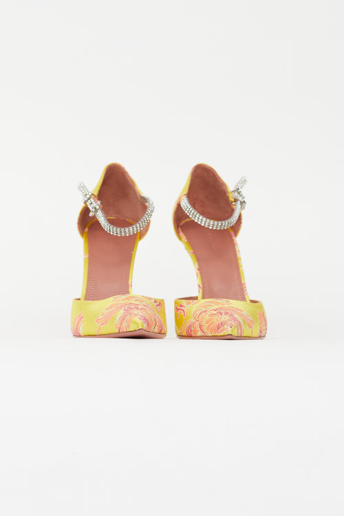 Amina Muaddi Yellow & Multicolour Ursina Floral Brocade Pump