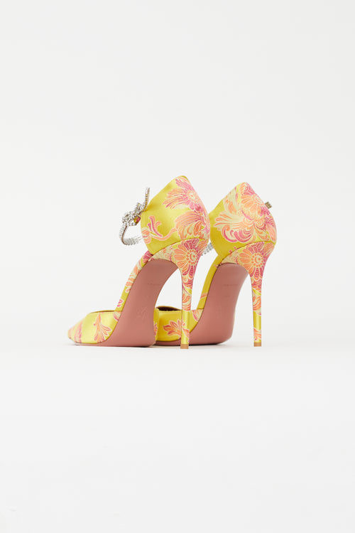 Amina Muaddi Yellow & Multicolour Ursina Floral Brocade Pump