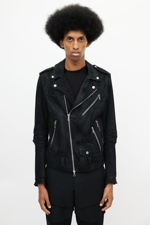 Amiri Black Distressed Denim Biker Jacket