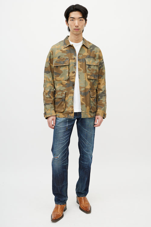 Amiri Green & Multicolour Studded Camo Jacket