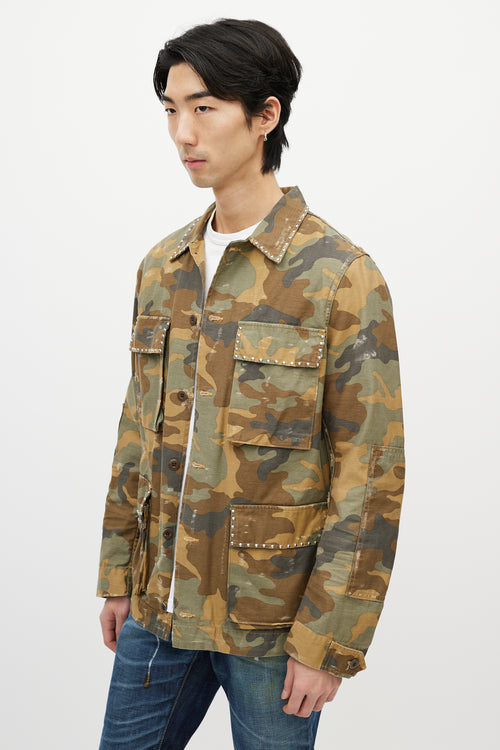 Amiri Green & Multicolour Studded Camo Jacket