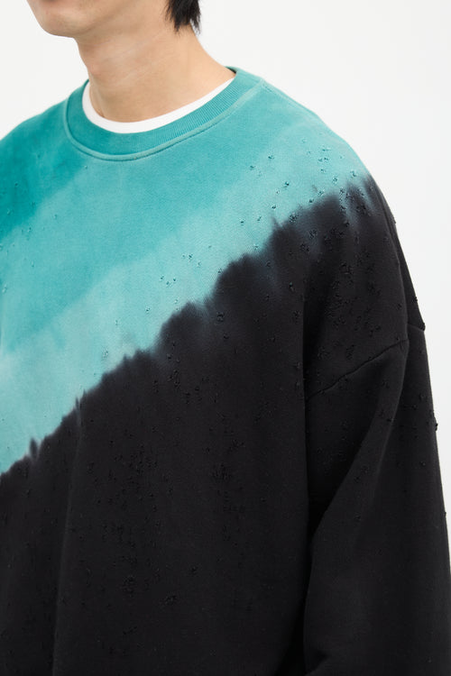 Amiri Teal Blue & Black Dyed Distressed Crewneck