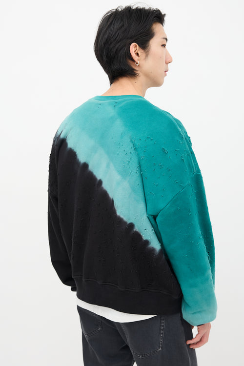 Amiri Teal Blue & Black Dyed Distressed Crewneck
