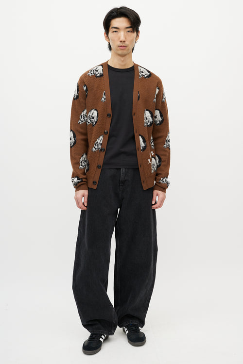 Amiri X Wes Lang Brown & Multicolour Wool Skull Cardigan