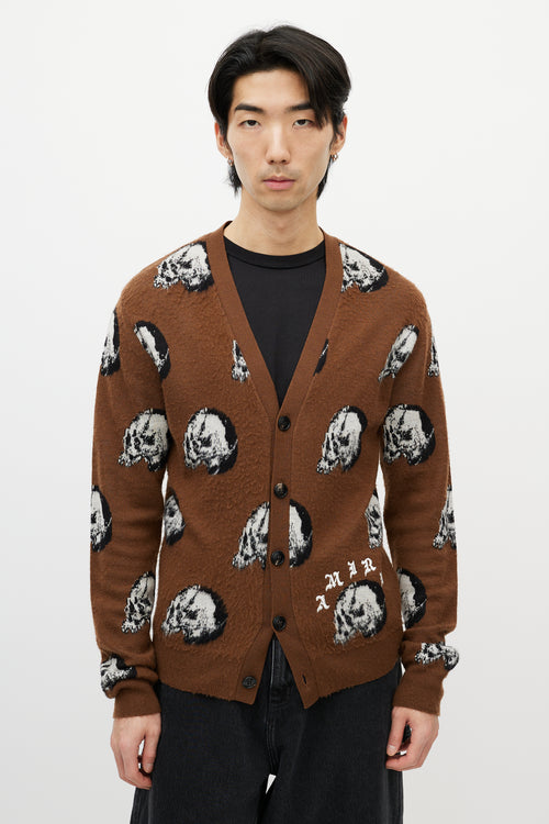 Amiri X Wes Lang Brown & Multicolour Wool Skull Cardigan