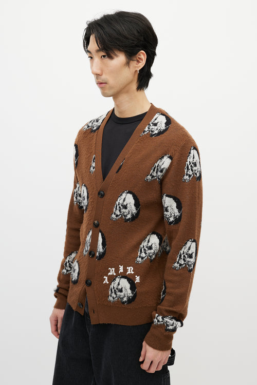 Amiri X Wes Lang Brown & Multicolour Wool Skull Cardigan