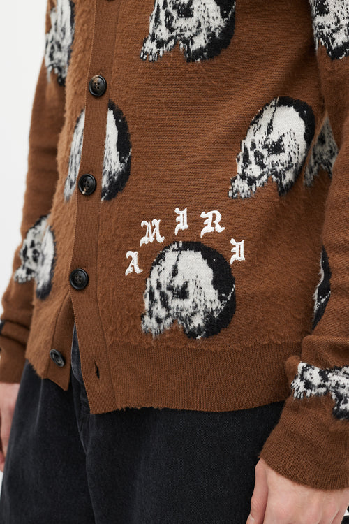 Amiri X Wes Lang Brown & Multicolour Wool Skull Cardigan