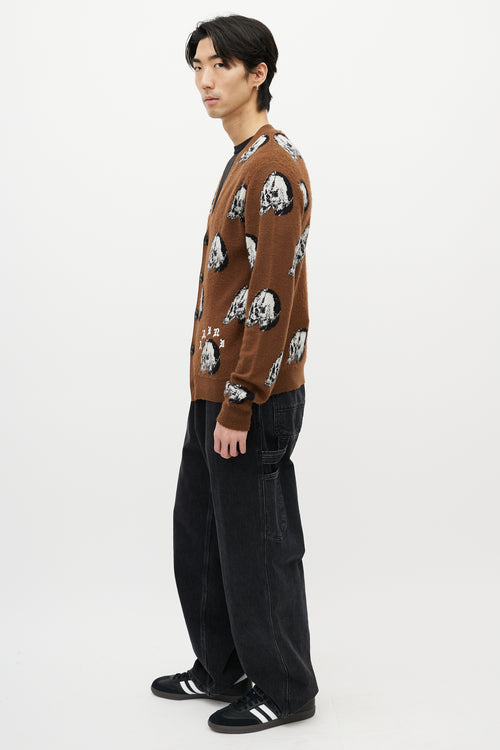 Amiri X Wes Lang Brown & Multicolour Wool Skull Cardigan