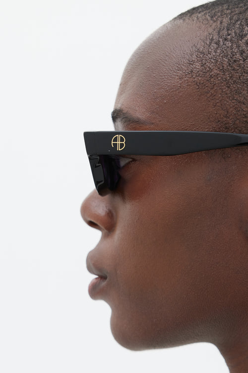 Anine Bing Black & Gold Otis Rectangular Sunglasses