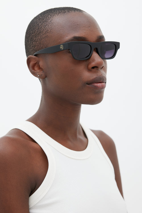 Anine Bing Black & Gold Otis Rectangular Sunglasses