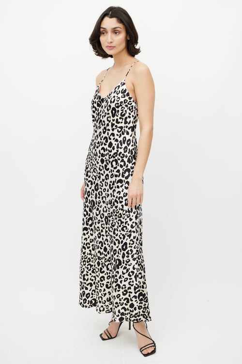 Anine Bing Cream & Black Silk Printed Maxi Dress