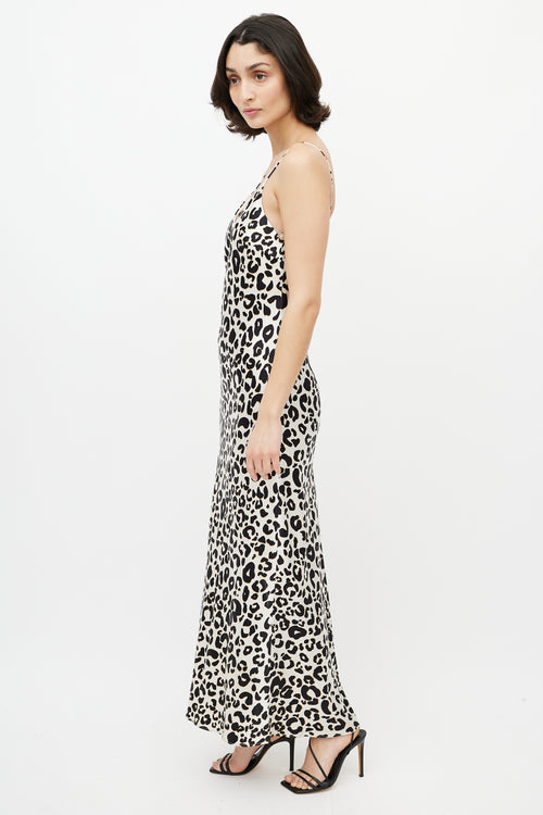 Anine Bing Cream & Black Silk Printed Maxi Dress