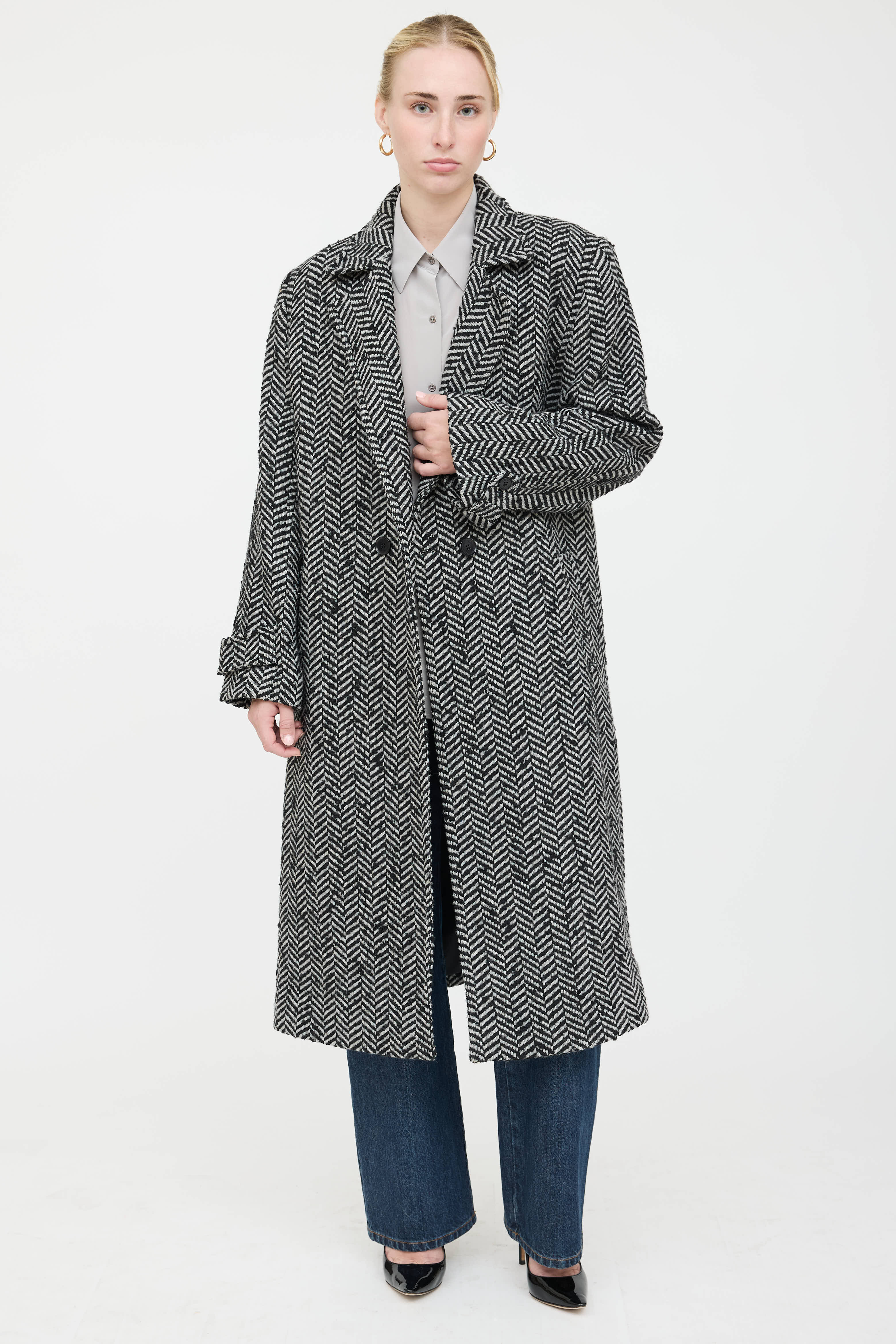 Anine Bing Double Breasted Chevron Coat