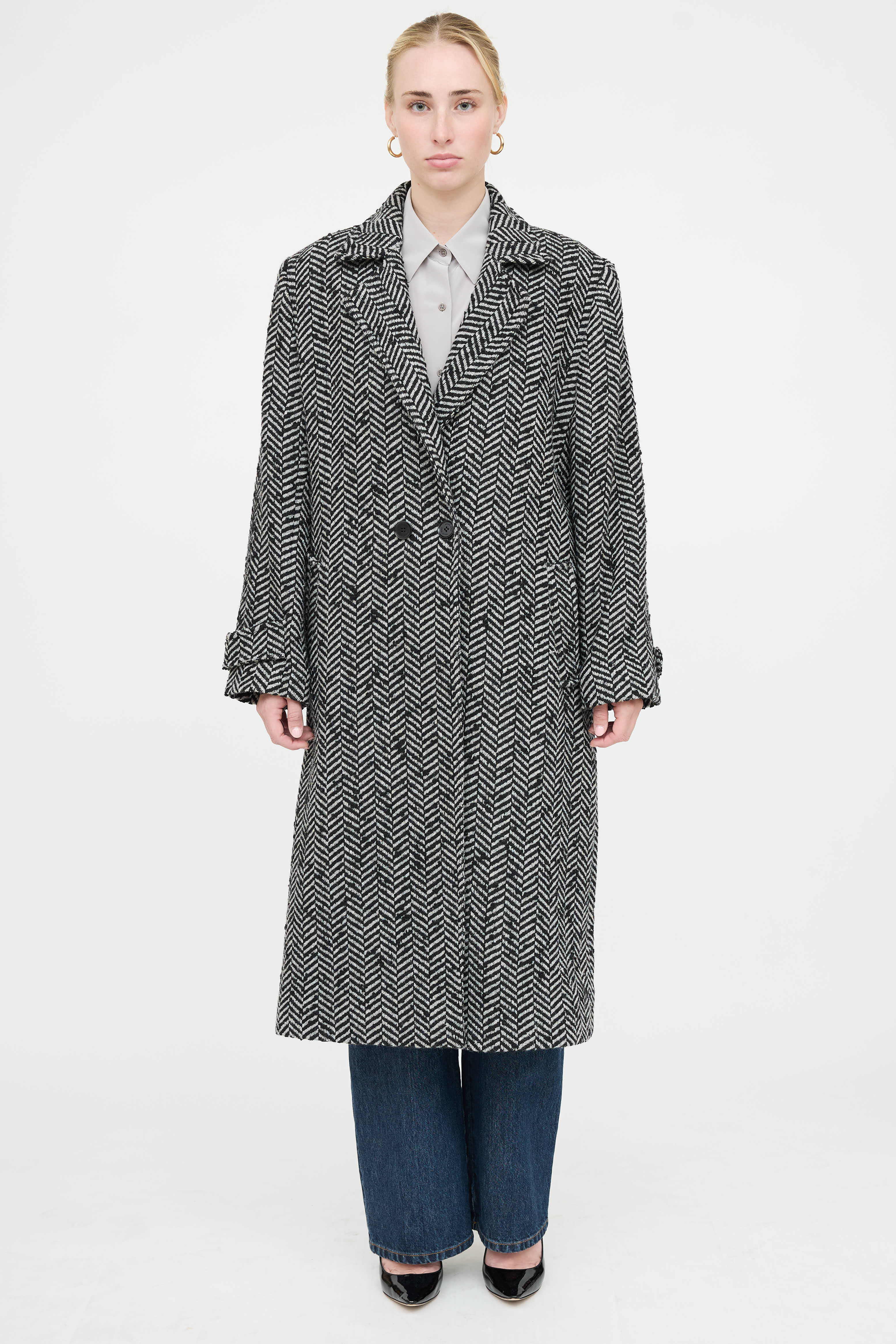 Anine Bing Double Breasted Chevron Coat
