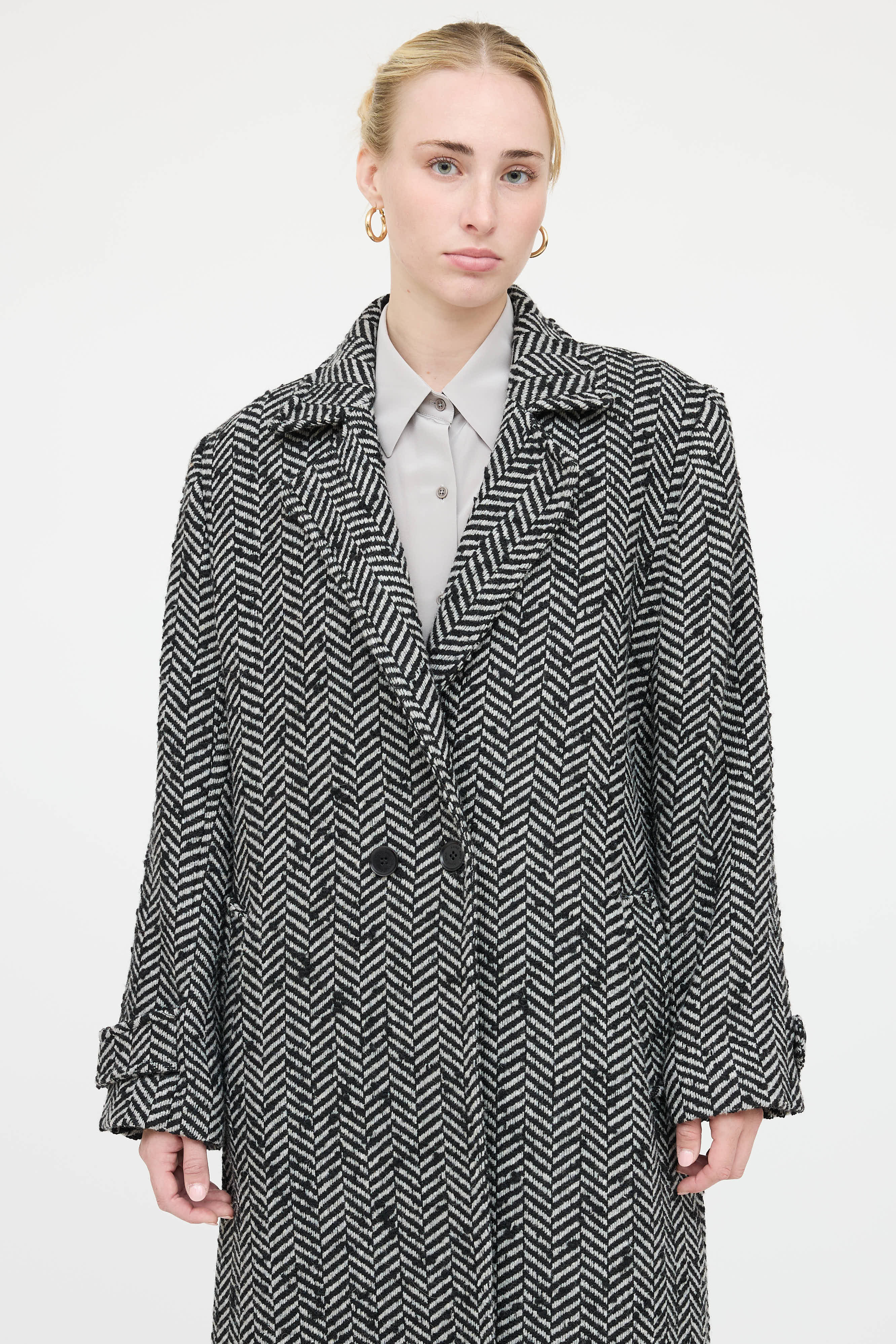 Anine Bing Double Breasted Chevron Coat