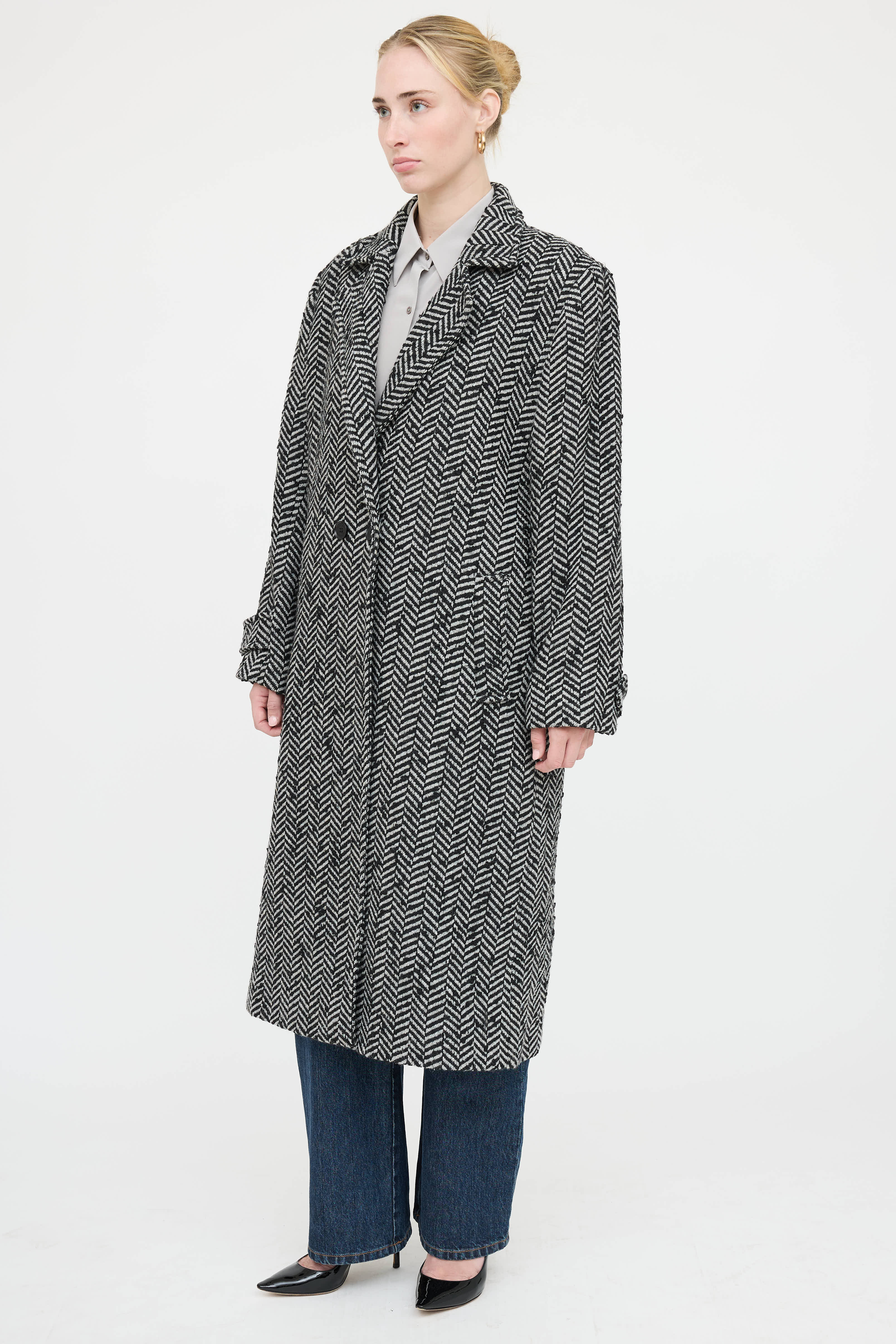 Anine Bing Double Breasted Chevron Coat