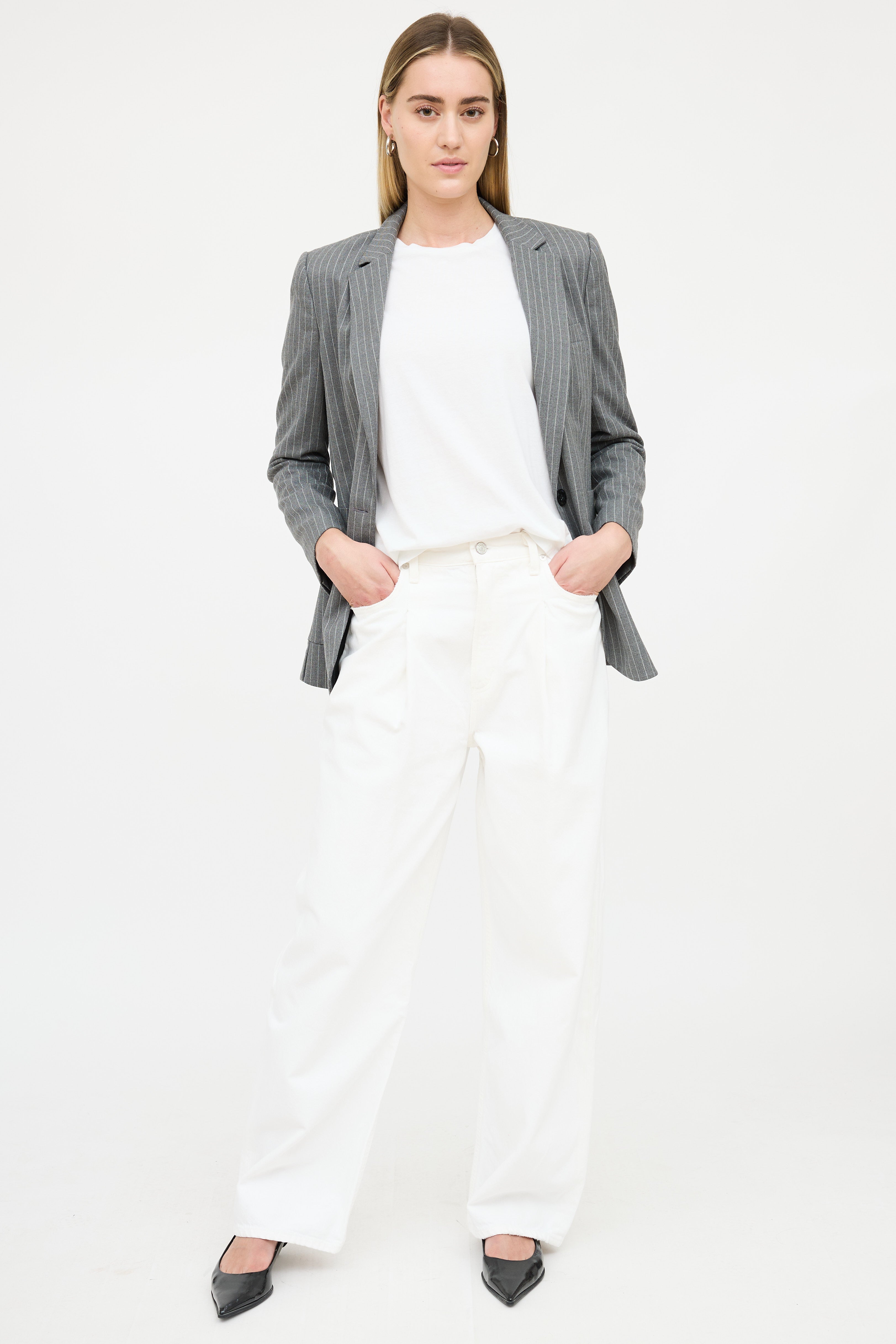 Anine Bing Pinstripe Single Breasted Blazer