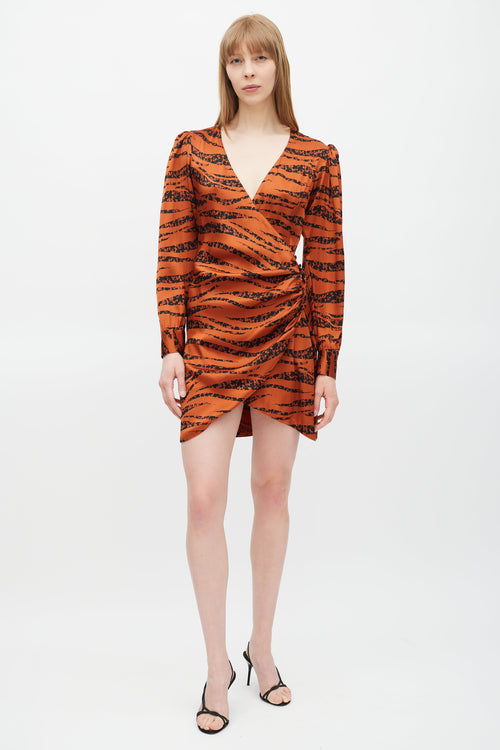 Anine Bing Orange & Black Wrap Dress