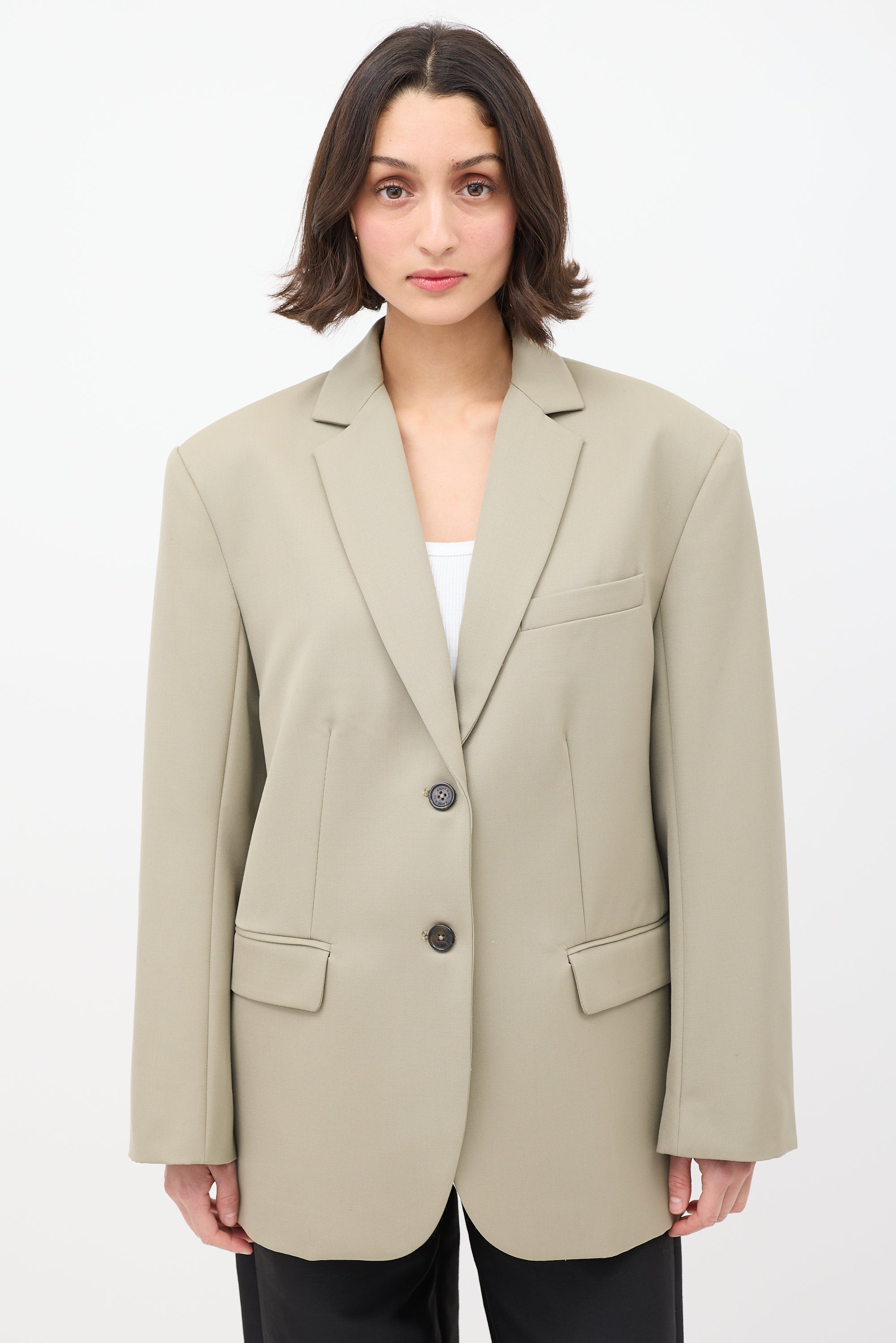 Anine Bing Sage Green Wool Three Pocket Blazer