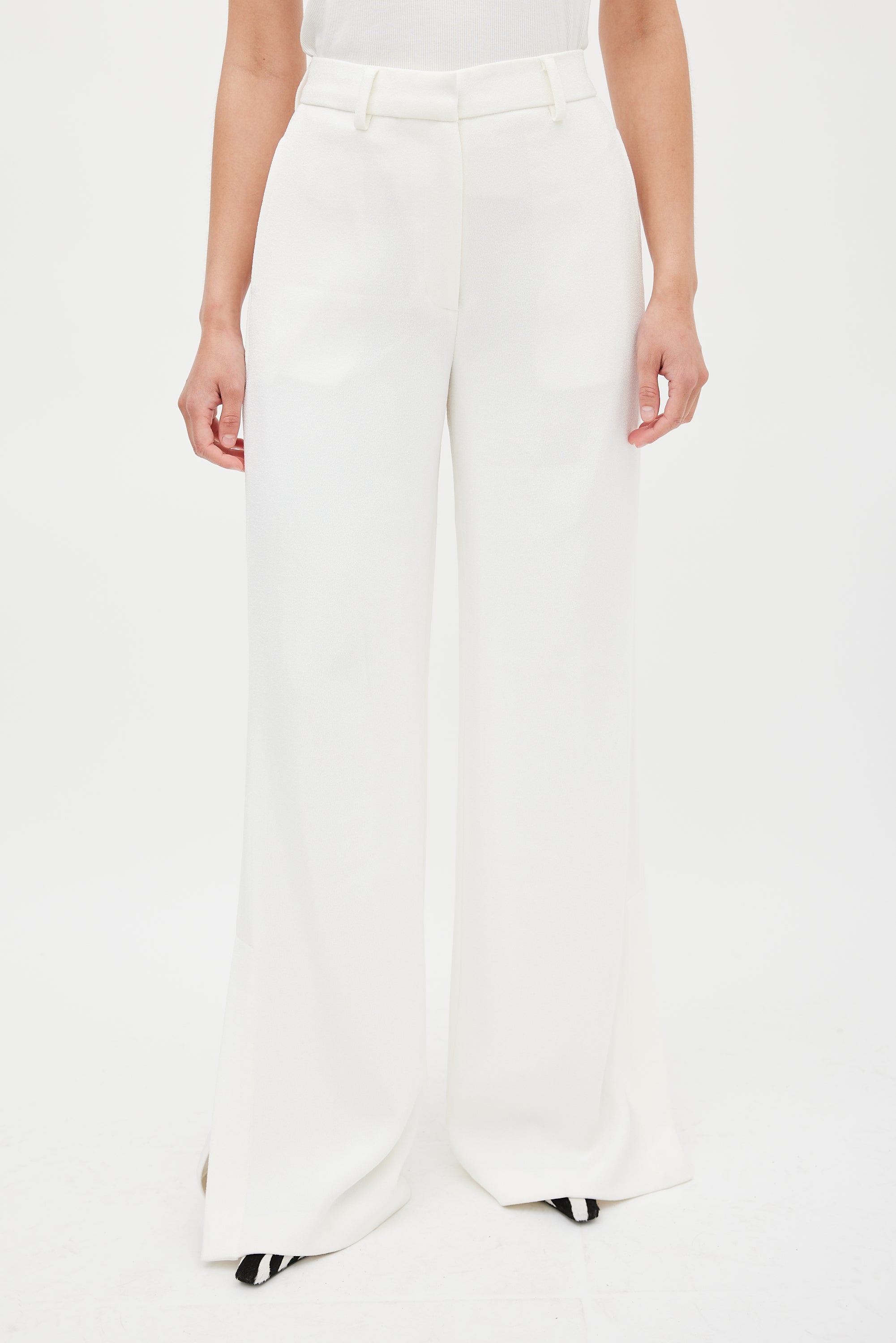 Anine Bing White Wide Flared Split Trouser