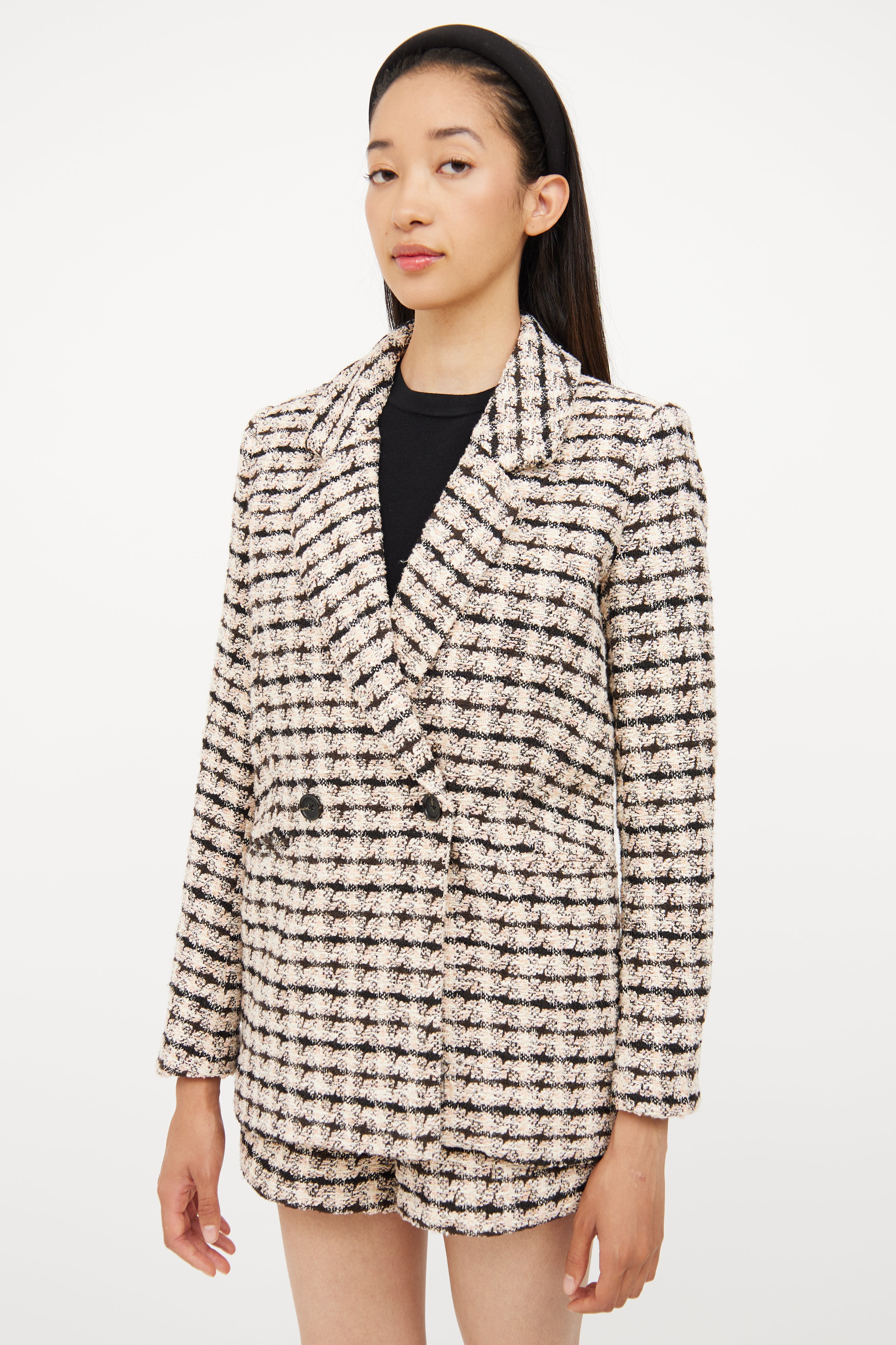 Anine Bing Pink, Black & Silver Tweed Blazer & Short Set