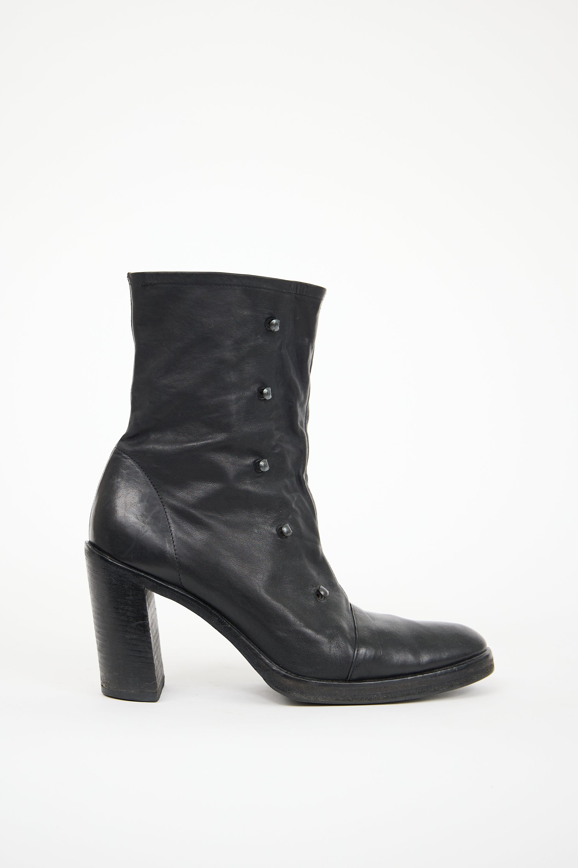 Ann Demeulemeester Black Leather Ankle Boot